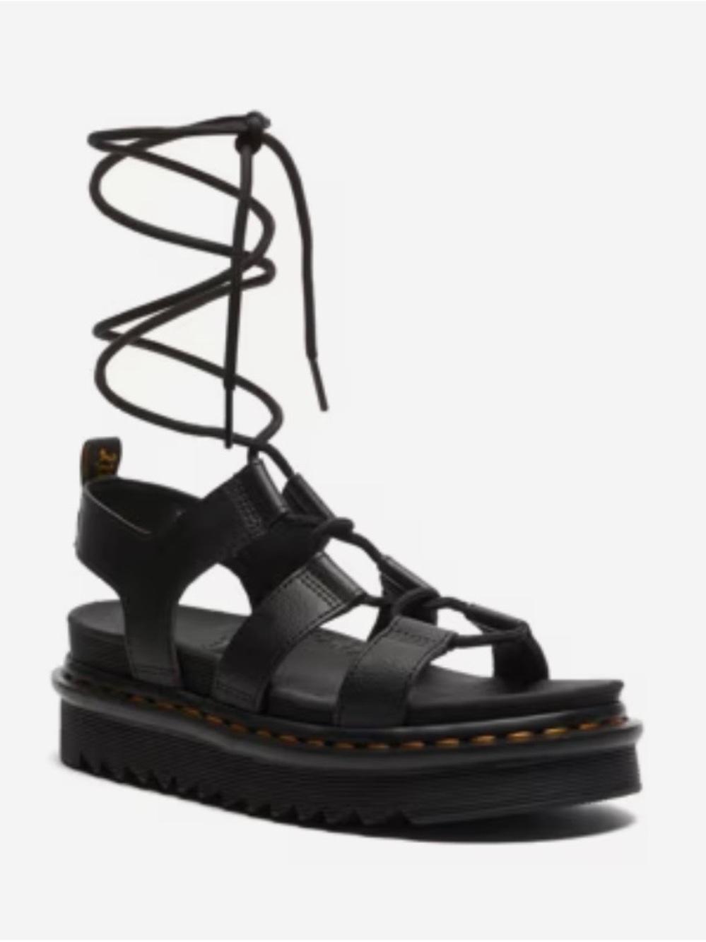 Dr. Martens Black Leather Lace-Up Platform Gladiator Sandal